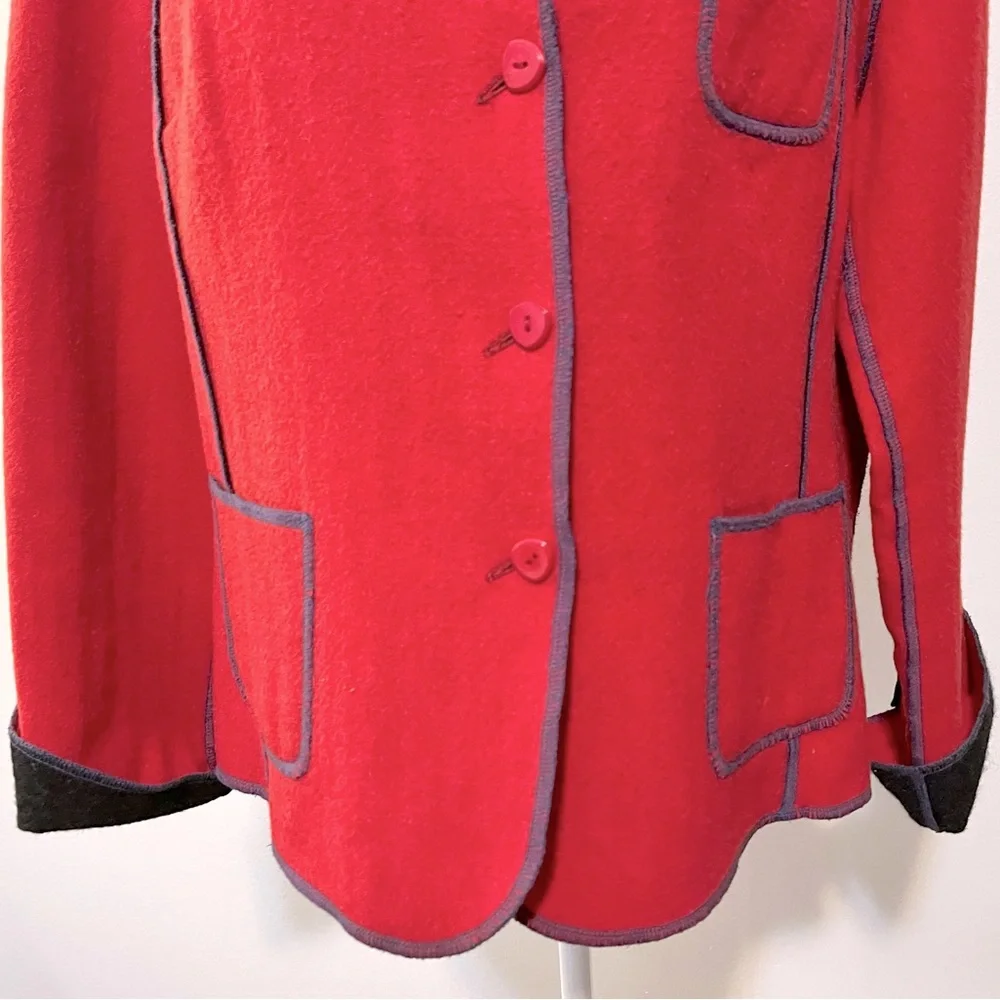 Vintage Barry Bricken Baby Alpaca & Wool Jacket Blazer. Red/Dk Blue Trim. XL
